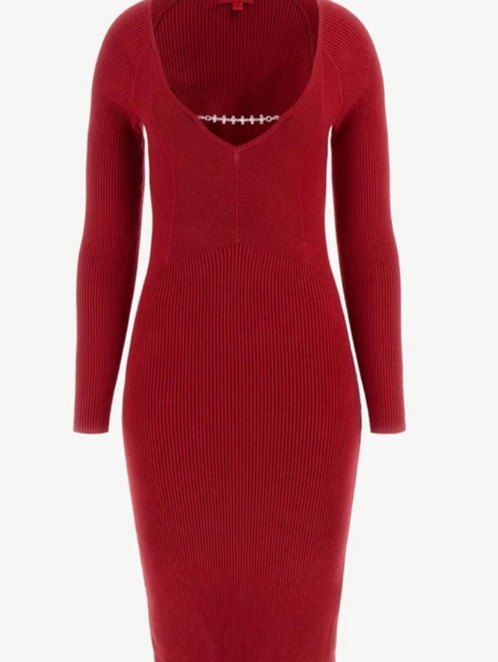 NWT GUESS Sasha Red Open Back Rhinestone Chain Ribbed Midi Sweater Dress XL